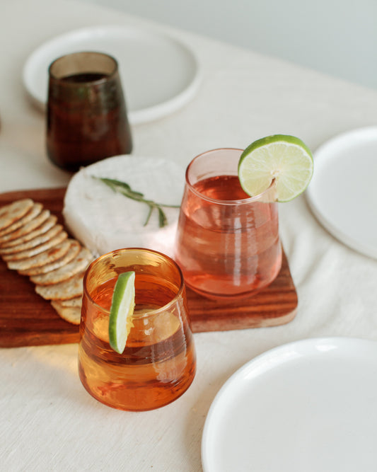 Pair of Hammered Glass Stemless Tumblers